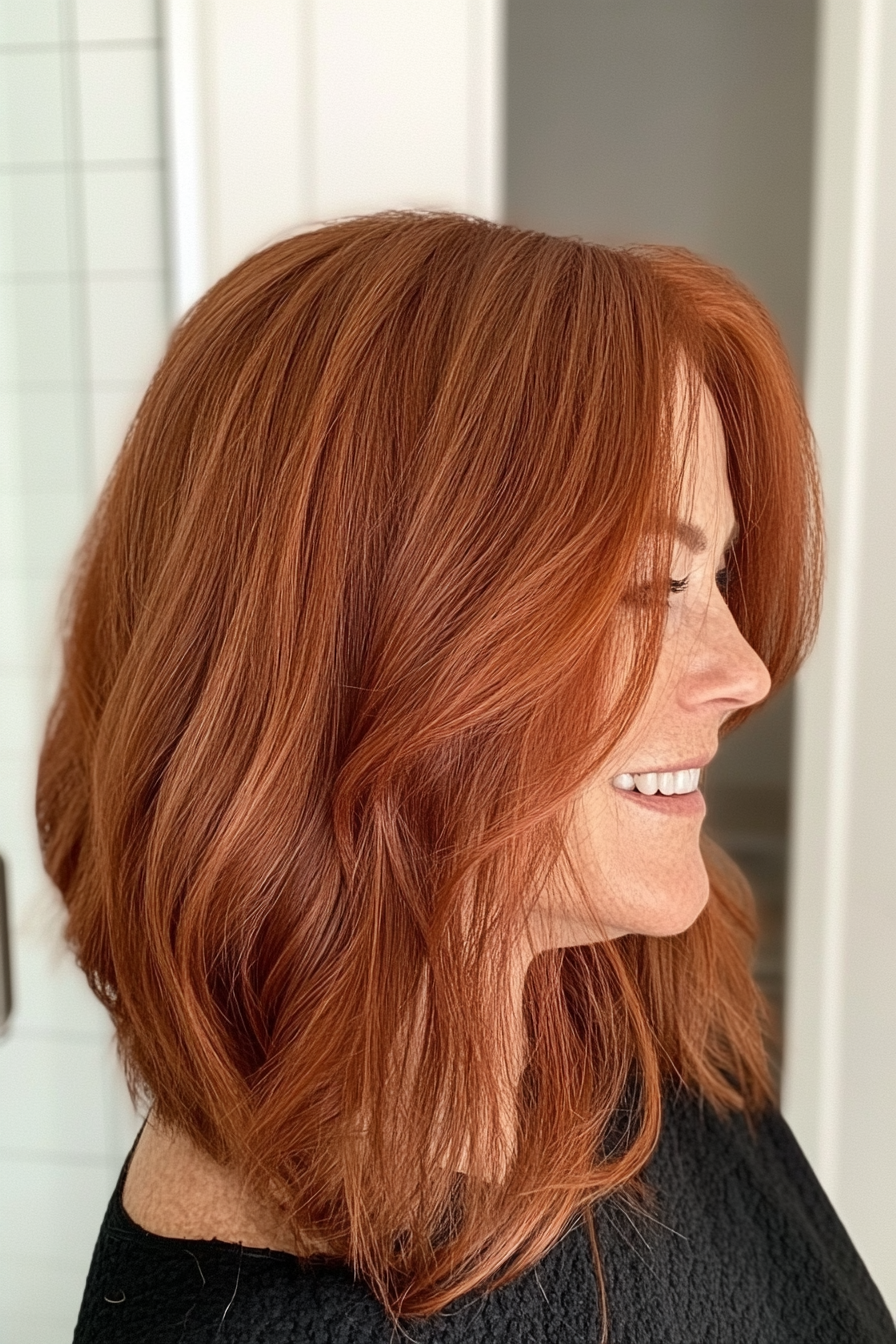 5. Textured Lob in Auburn Red (Haircuts For Women Over 50 With Thick Hair) - Haircuts For Women Over 50 With Thick Hair