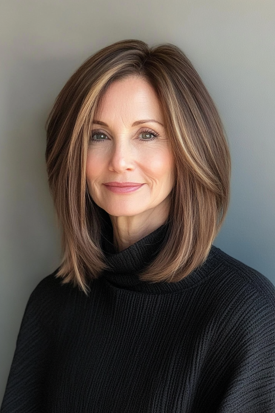 9. Blunt Cut Lob in Warm Caramel (Haircuts For Women Over 50 With Thick Hair) - Haircuts For Women Over 50 With Thick Hair
