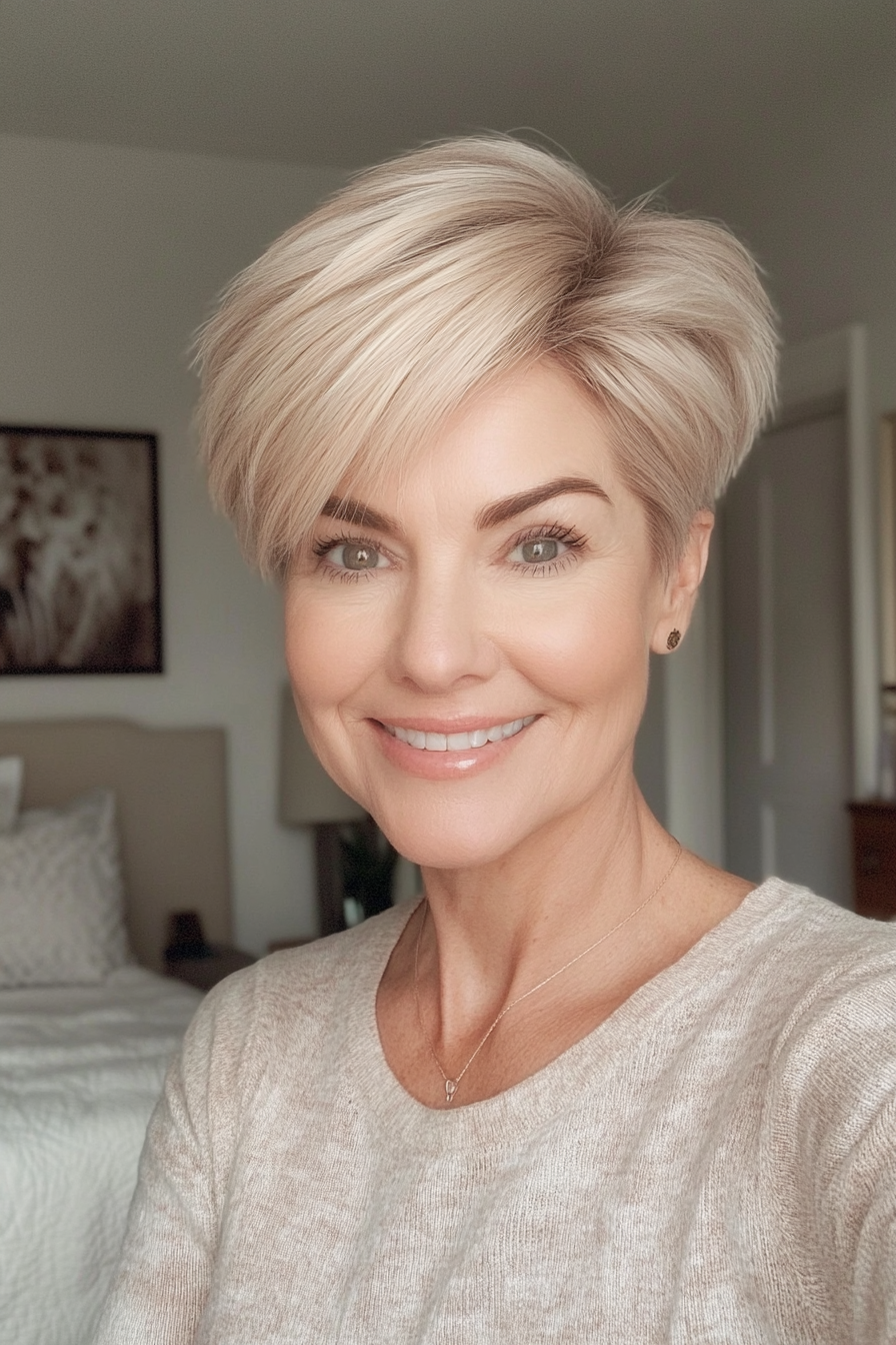 10. Soft Layered Pixie in Light Ash Blonde (Haircuts For Women Over 50 With Thick Hair) - Haircuts For Women Over 50 With Thick Hair