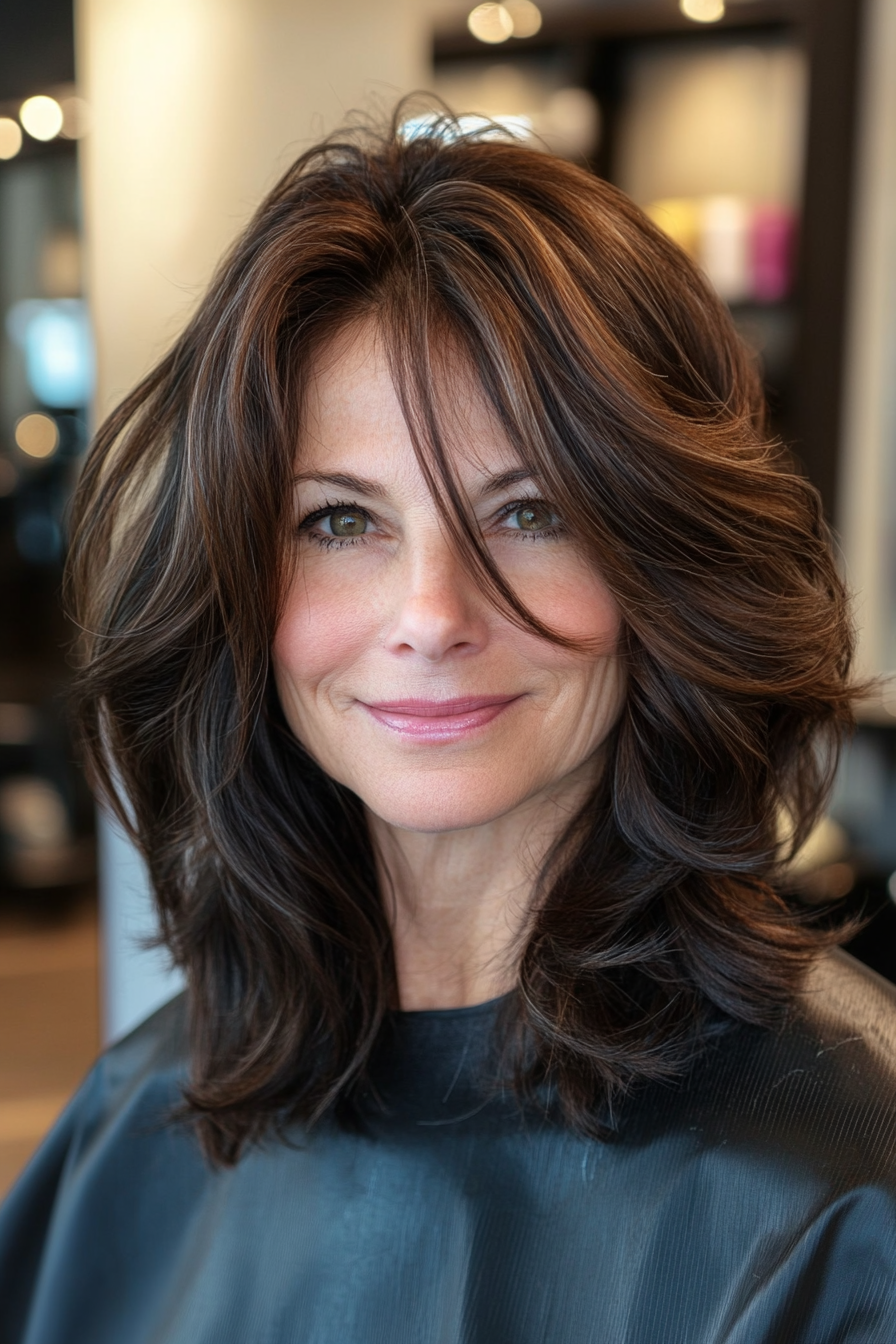 12. Medium-Length Layers in Dark Espresso (Haircuts For Women Over 50 With Thick Hair) - Haircuts For Women Over 50 With Thick Hair