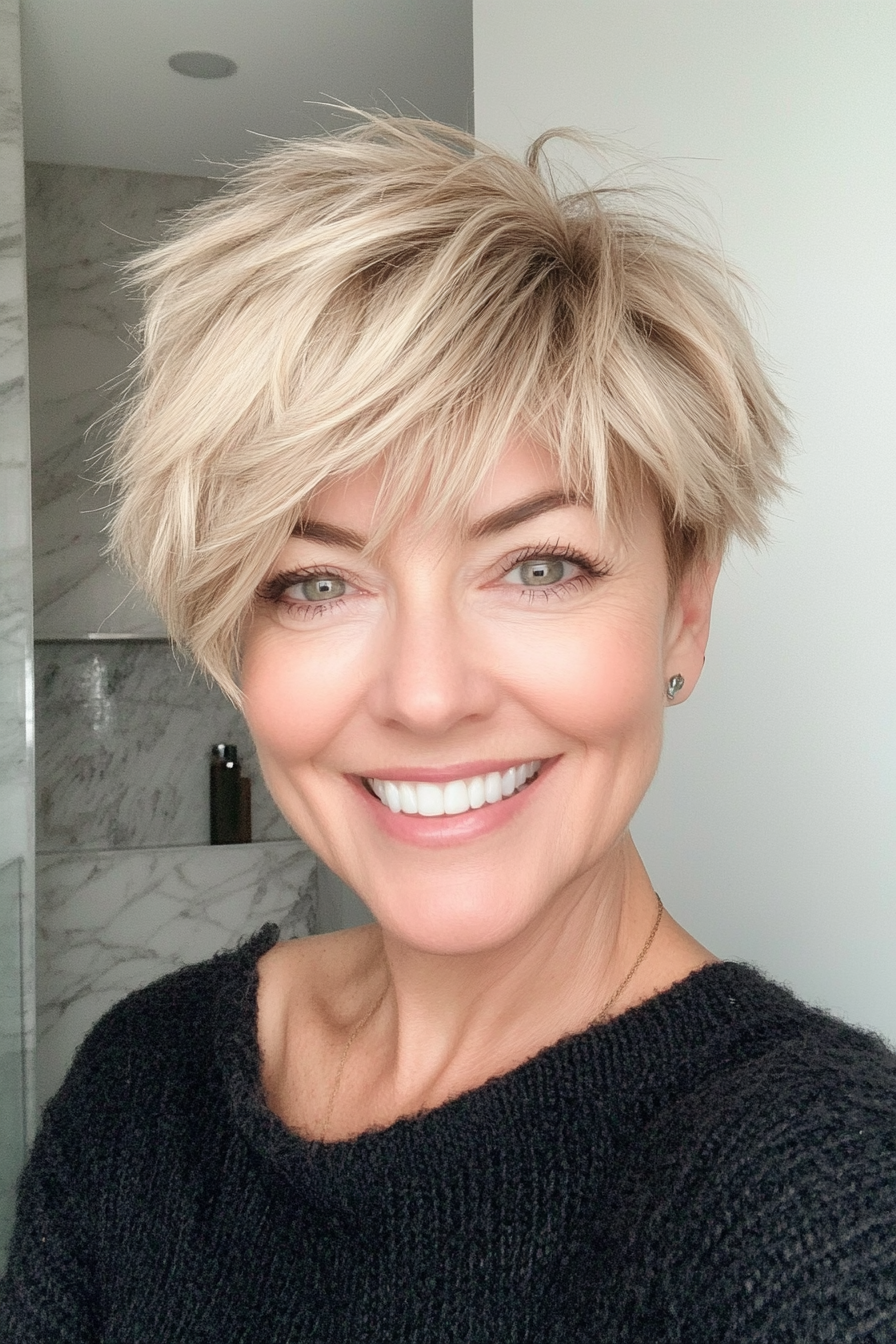13. Choppy Pixie in Sandy Blonde (Haircuts For Women Over 50 With Thick Hair) - Haircuts For Women Over 50 With Thick Hair
