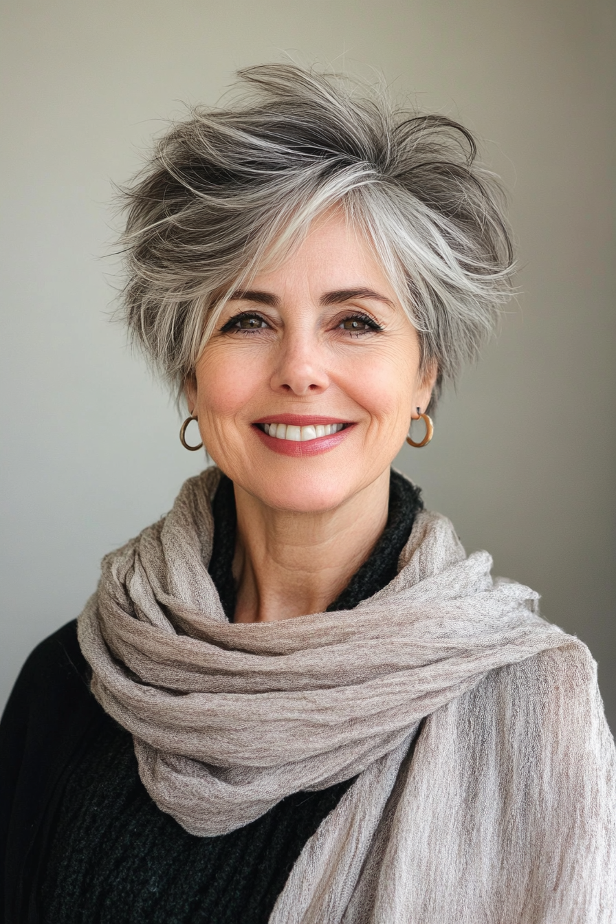 20. Short Shag in Smoky Gray (Haircuts For Women Over 50 With Thick Hair) - Haircuts For Women Over 50 With Thick Hair
