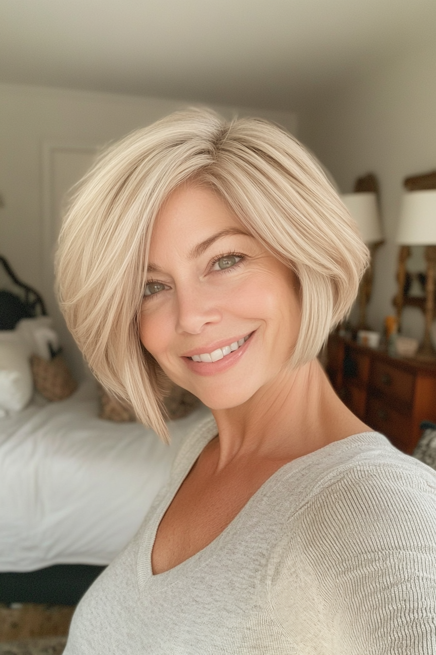 23. Pixie Bob in Soft Beige Blonde (Haircuts For Women Over 50 With Thick Hair) - Haircuts For Women Over 50 With Thick Hair