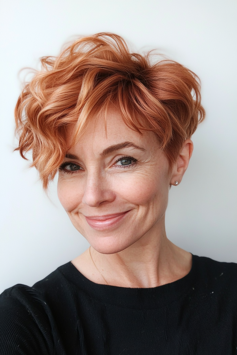 27. Wavy Pixie in Soft Copper (Haircuts For Women Over 50 With Thick Hair) - Haircuts For Women Over 50 With Thick Hair