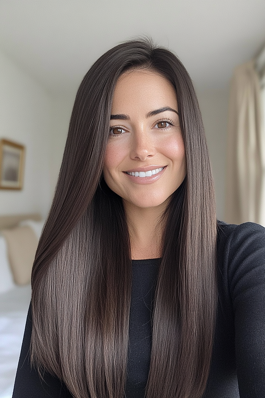 2. Classic Espresso Straight Cut (Long Haircuts For Women Over 40) - Long Haircuts For Women Over 40