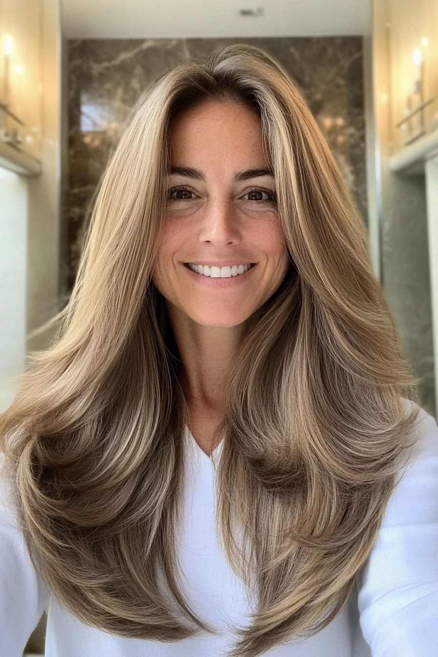 6. Ash Brown Long Layers (Long Haircuts For Women Over 40) - Long Haircuts For Women Over 40