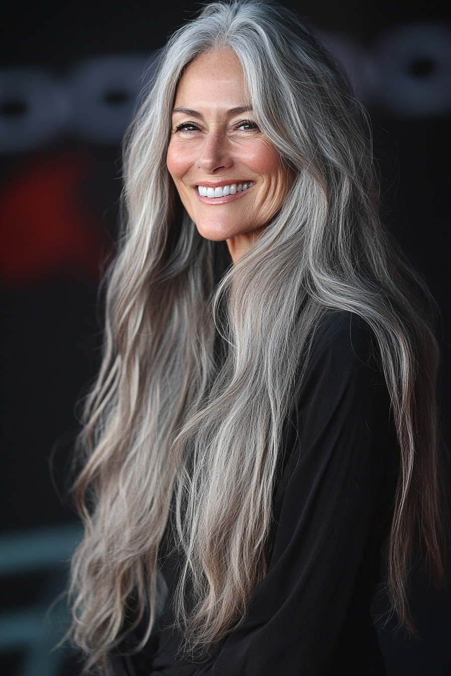 10. Natural Salt-and-Pepper Tresses (Long Haircuts For Women Over 40) - Long Haircuts For Women Over 40