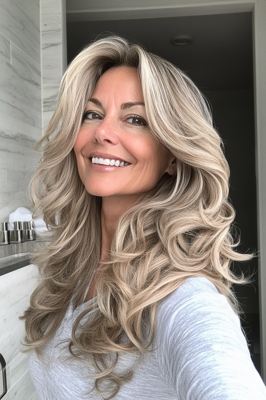 15. Ash Blonde with Loose Curls (Long Haircuts For Women Over 40) - Long Haircuts For Women Over 40