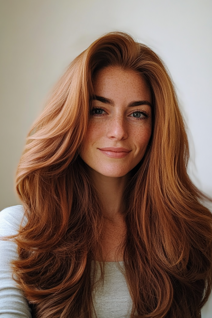 16. Warm Cinnamon Long Layers (Long Haircuts For Women Over 40) - Long Haircuts For Women Over 40