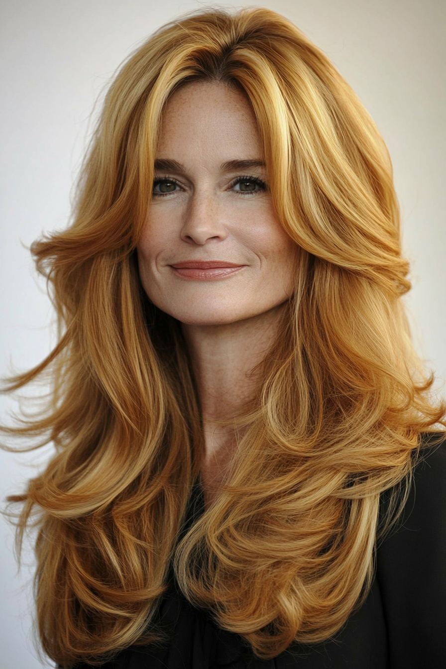 19. Golden Strawberry Blonde Layers (Long Haircuts For Women Over 40) - Long Haircuts For Women Over 40