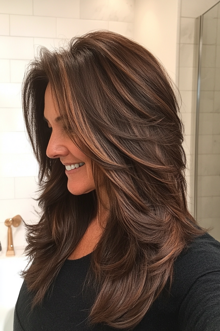 20. Textured Mocha Brown Layers (Long Haircuts For Women Over 40) - Long Haircuts For Women Over 40