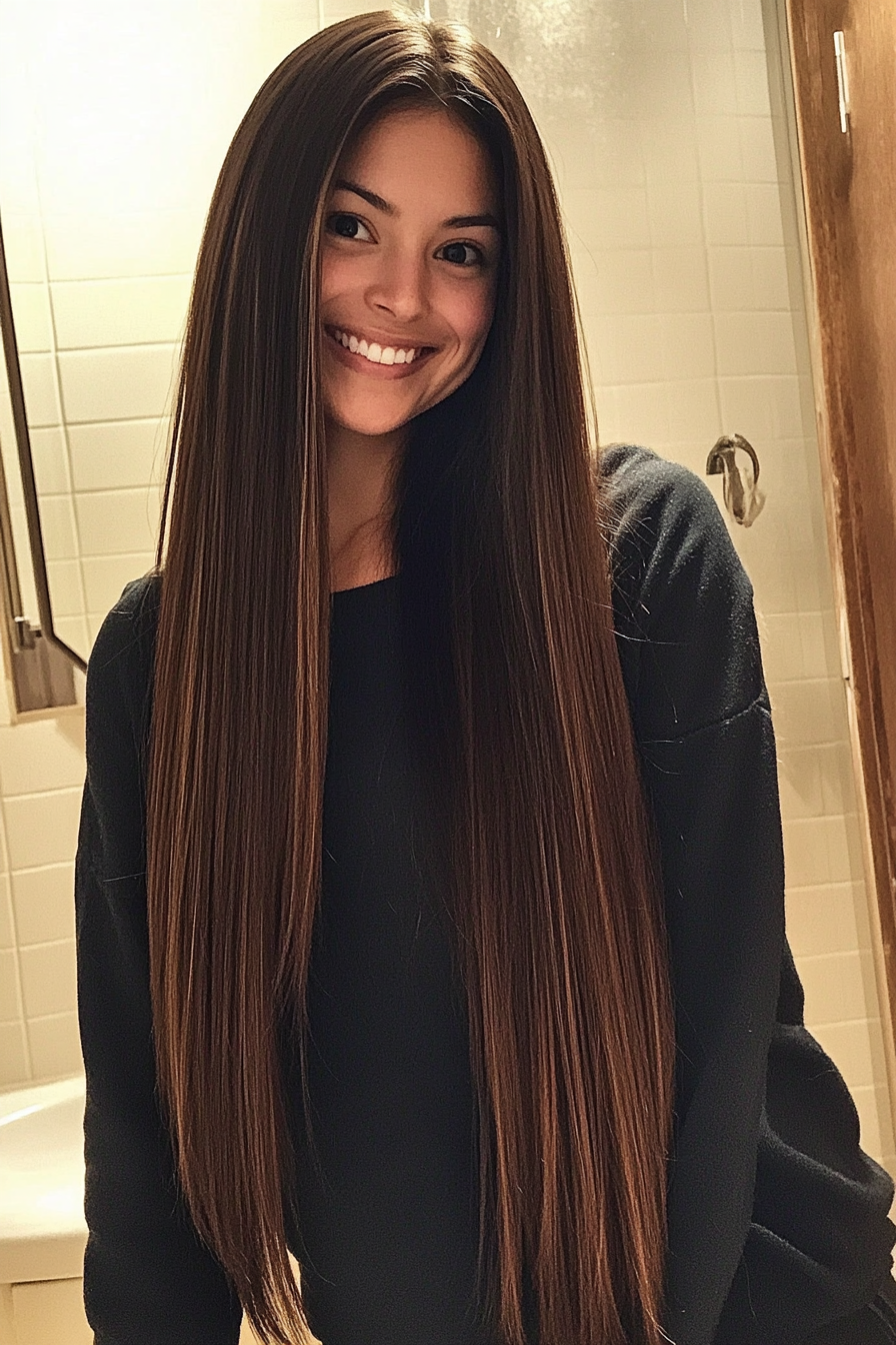 22. Deep Mahogany Straight Cut (Long Haircuts For Women Over 40) - Long Haircuts For Women Over 40