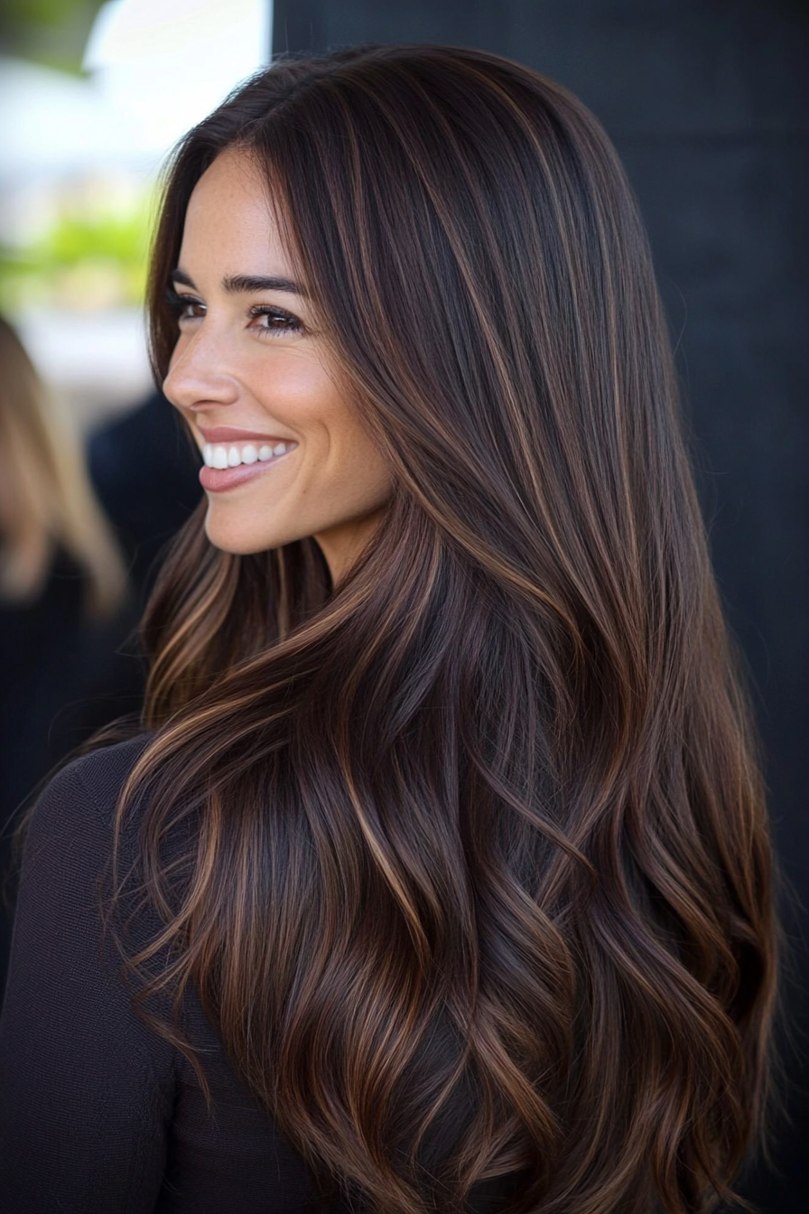 24. Chocolate Brown with Subtle Highlights (Long Haircuts For Women Over 40) - Long Haircuts For Women Over 40