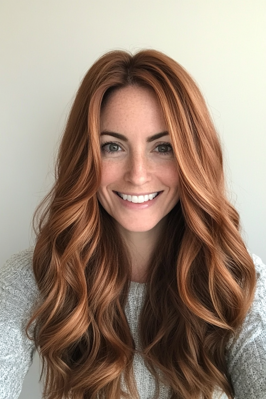 25. Amber-Toned Long Waves (Long Haircuts For Women Over 40) - Long Haircuts For Women Over 40