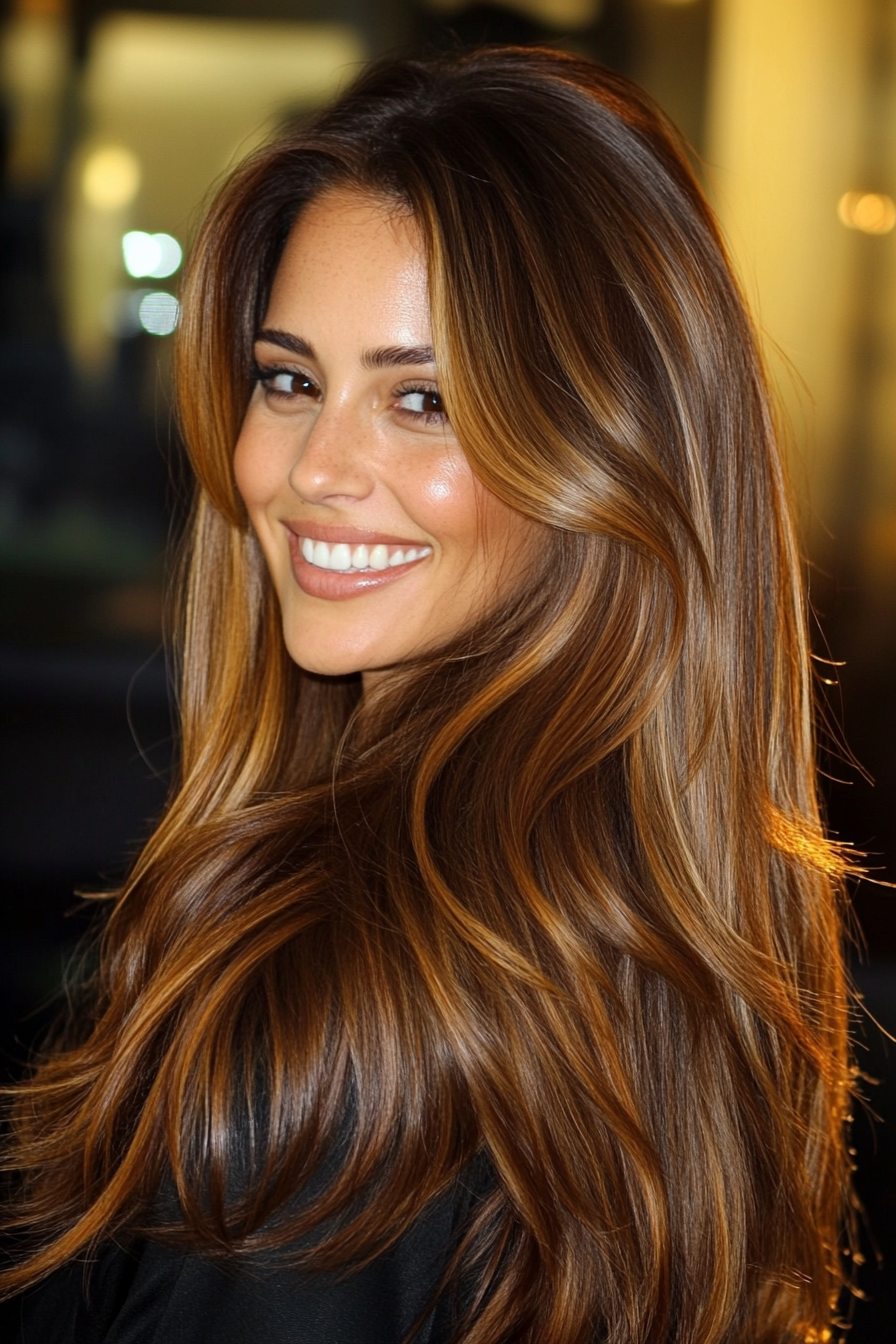 27. Chestnut Brown with Subtle Caramel Highlights (Long Haircuts For Women Over 40) - Long Haircuts For Women Over 40
