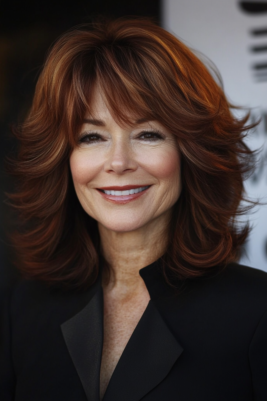 2. Layered Shag Cut in Dark Auburn (Mid Length Hairstyles For Older Women) - Mid Length Hairstyles For Older Women