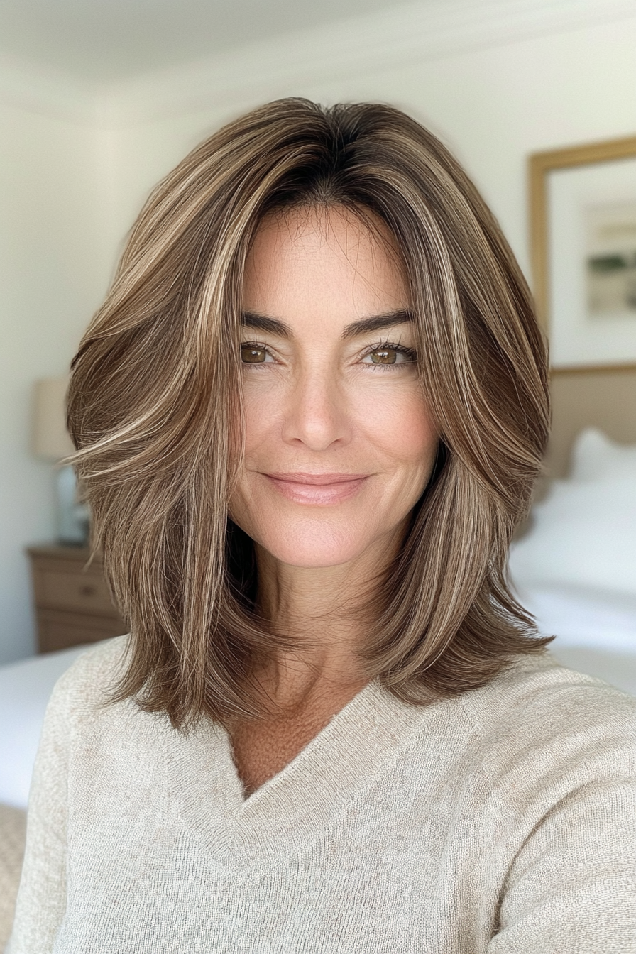 8. Medium Choppy Cut in Light Brown (Mid Length Hairstyles For Older Women) - Mid Length Hairstyles For Older Women