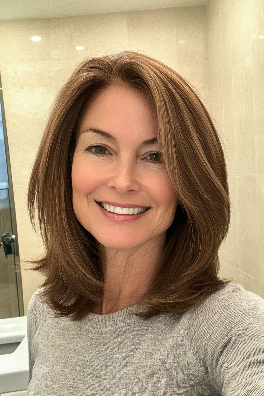 13. Tapered Ends with Side Part in Chestnut (Mid Length Hairstyles For Older Women) - Mid Length Hairstyles For Older Women