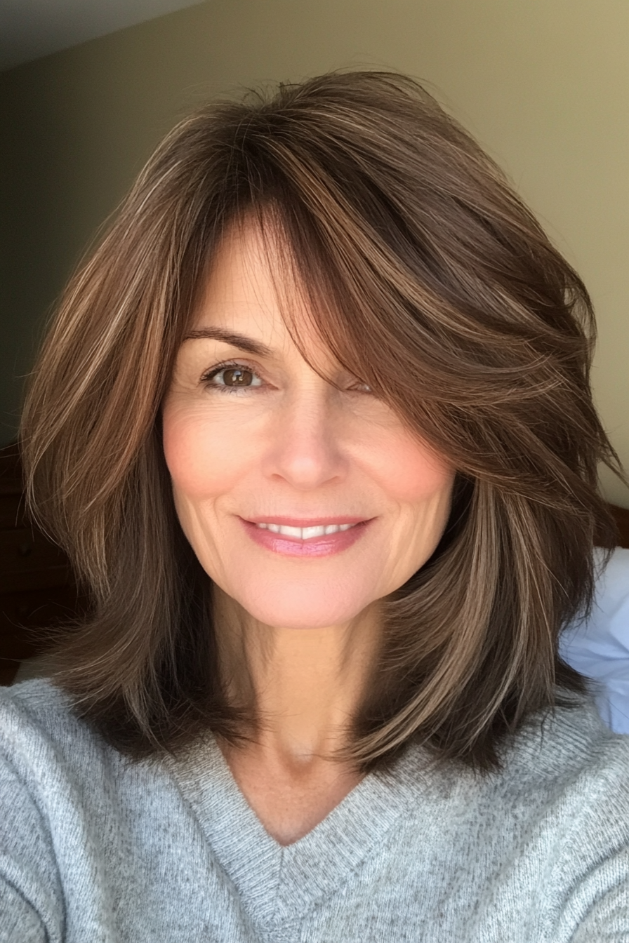 15. Shoulder-Length Shag in Warm Brown (Mid Length Hairstyles For Older Women) - Mid Length Hairstyles For Older Women
