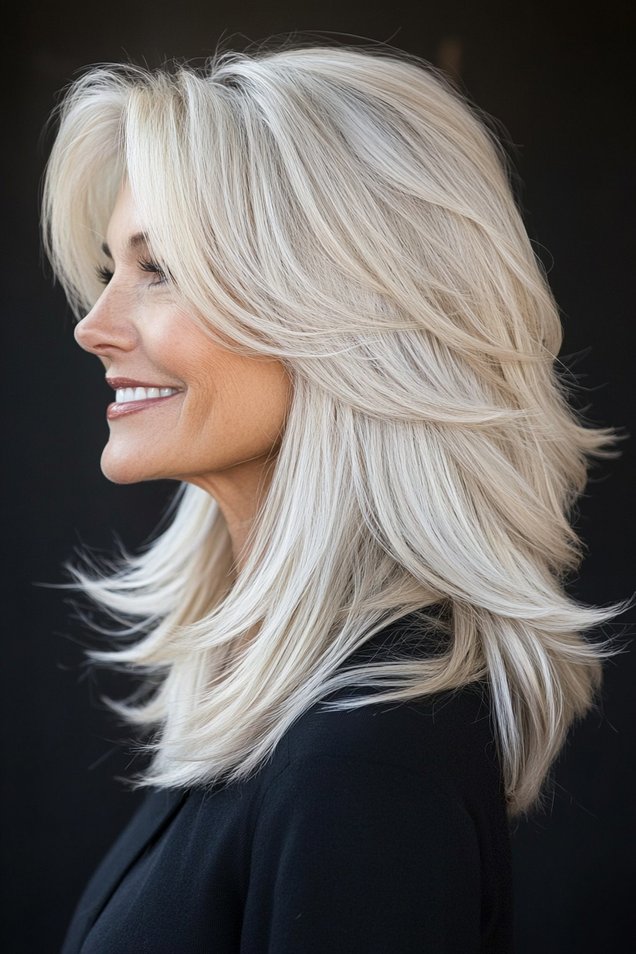 20. Airy Shoulder-Length Layers in Platinum Blonde (Mid Length Hairstyles For Older Women) - Mid Length Hairstyles For Older Women