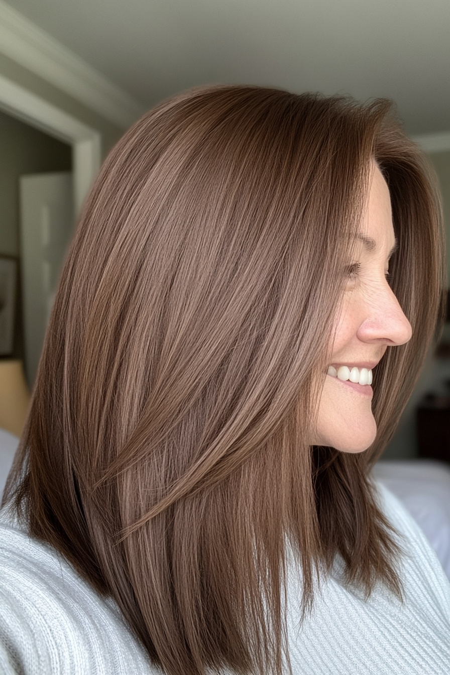21. Straight Mid-Length Cut in Mocha Brown (Mid Length Hairstyles For Older Women) - Mid Length Hairstyles For Older Women