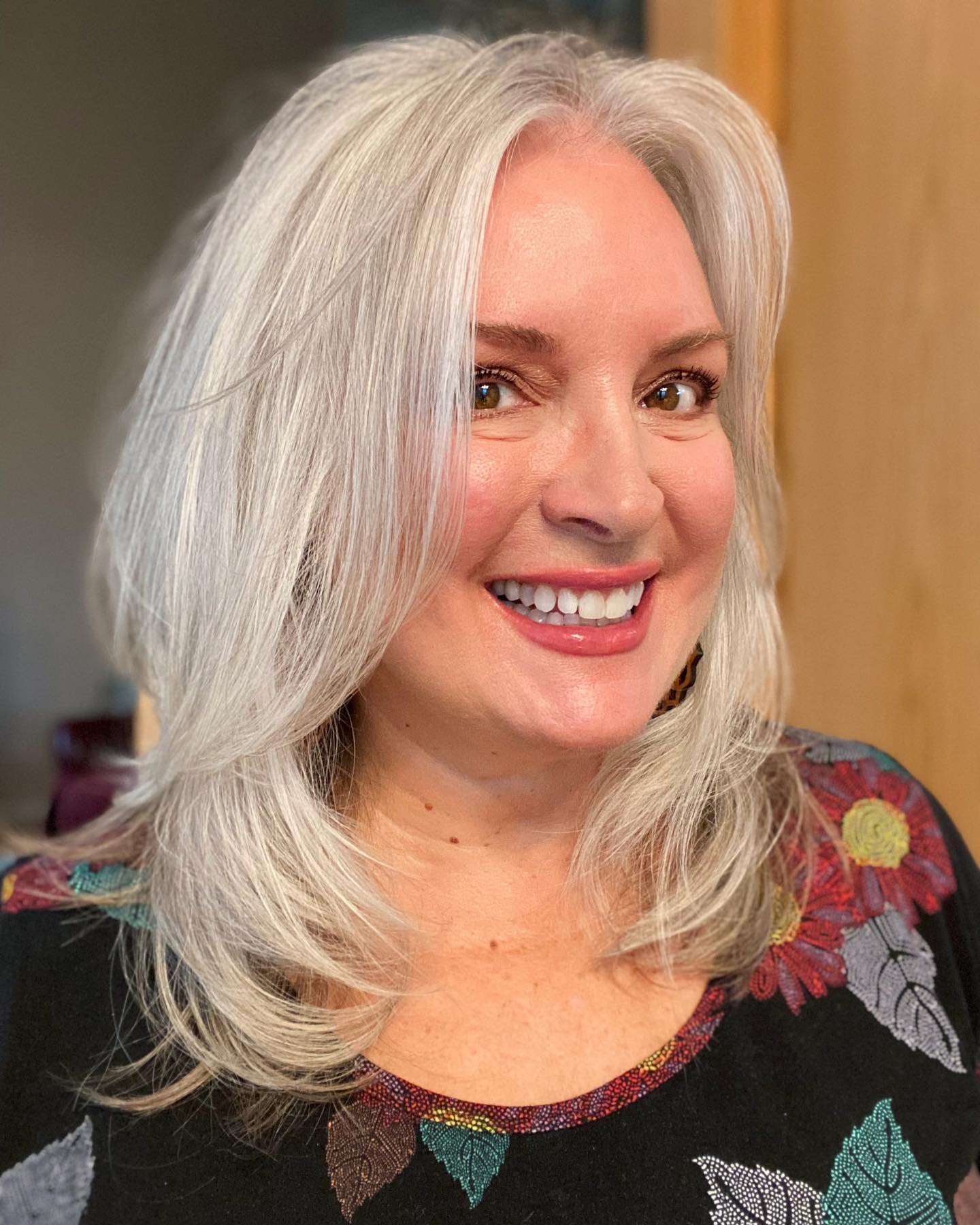 5. Bright Silver Mid-Length Cut - Hairstyles/Haircuts for Older Women