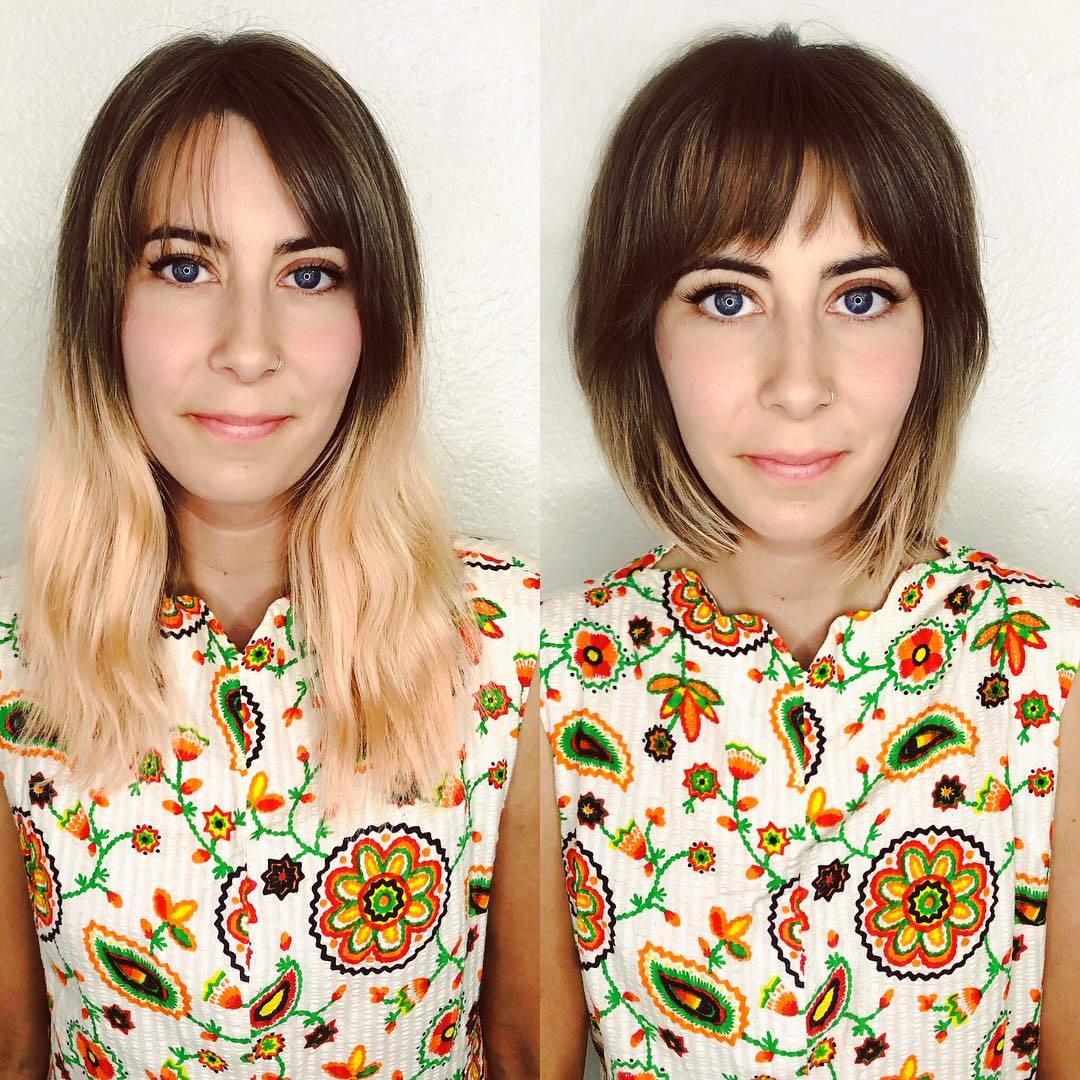 1. Chic Textured Bob with Ombre Highlights - Before and After Hairstyles/Haircut Ideas