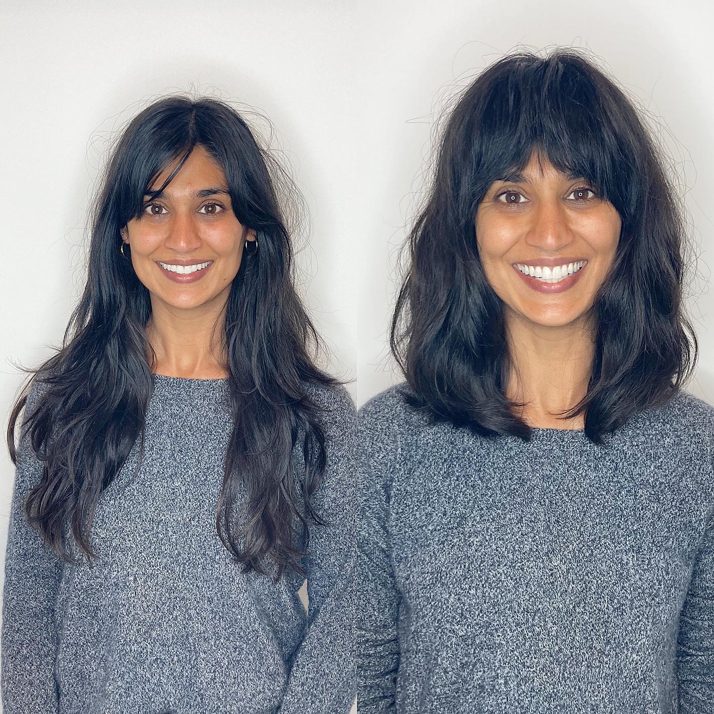 3. Effortless Shaggy Layers with Bangs - Before and After Hairstyles/Haircut Ideas