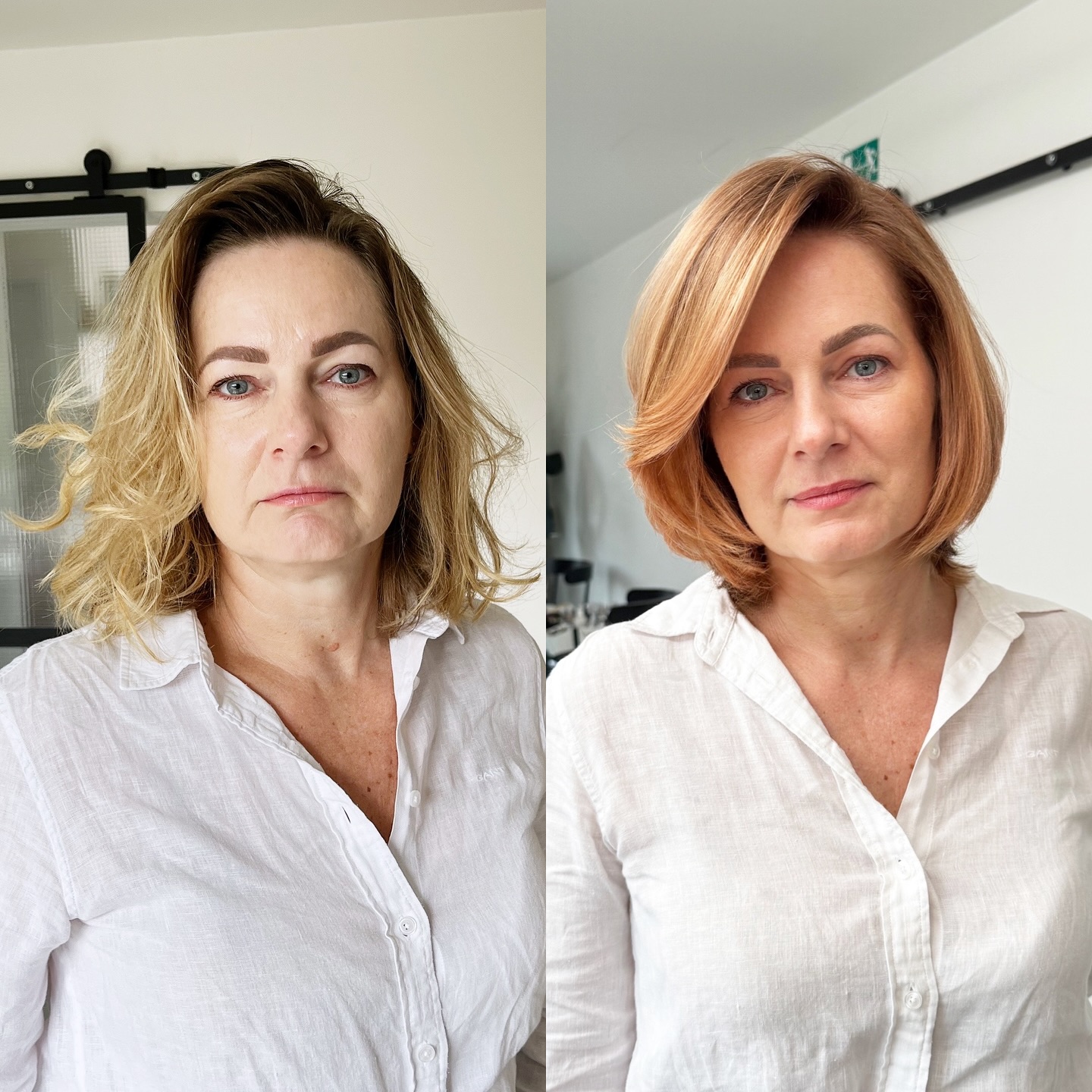 11. Elegant Copper Bob with Side Part - Before and After Hairstyles/Haircut Ideas