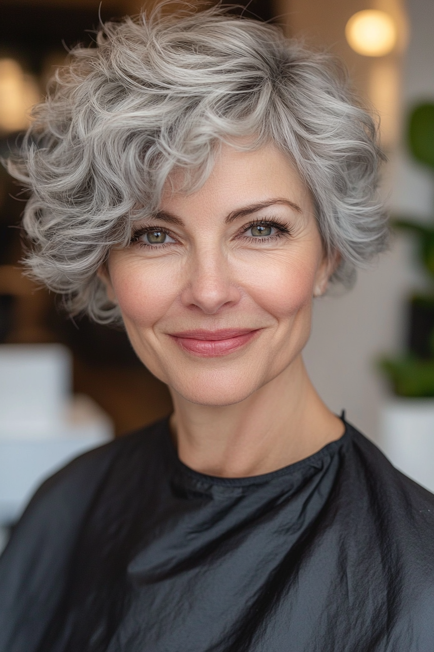 1. Soft Curly Pixie in Salt-and-Pepper (Short Hairstyles For Older Women With Curly Hair) - Short Hairstyles For Older Women With Curly Hair