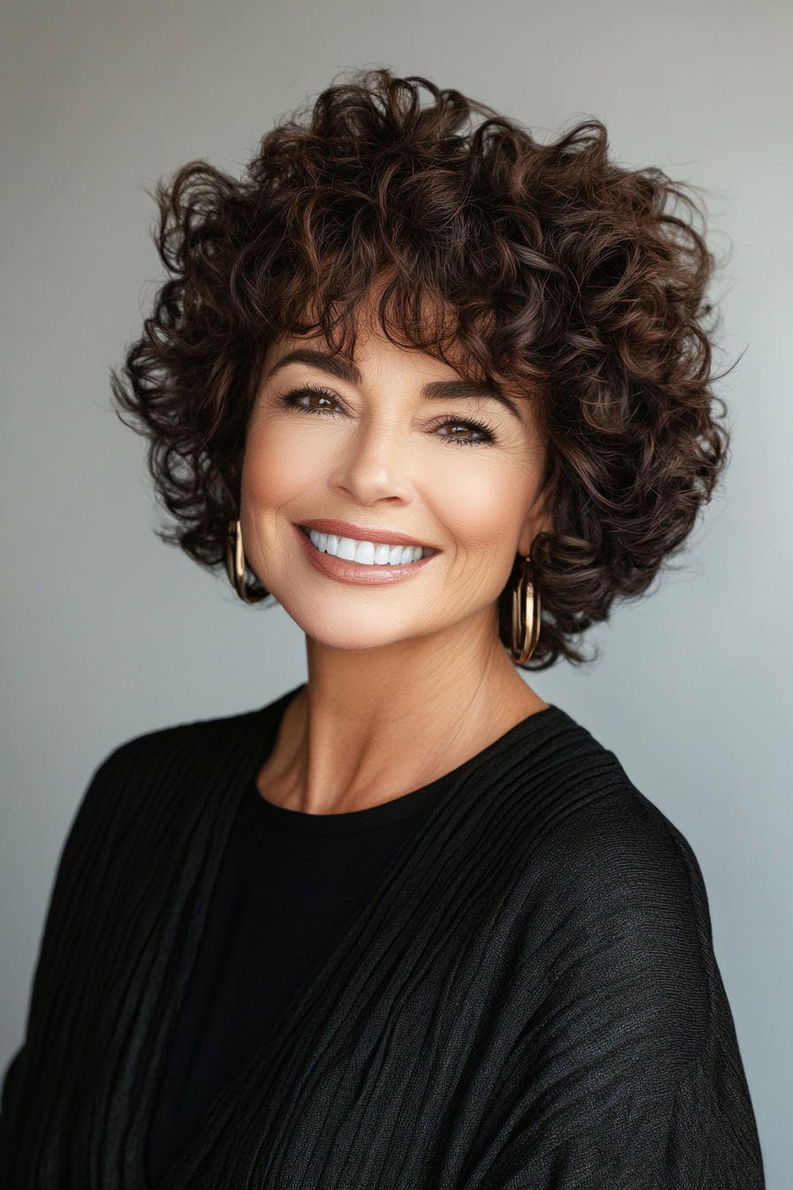 4. Rounded Curly Crop in Dark Espresso (Short Hairstyles For Older Women With Curly Hair) - Short Hairstyles For Older Women With Curly Hair