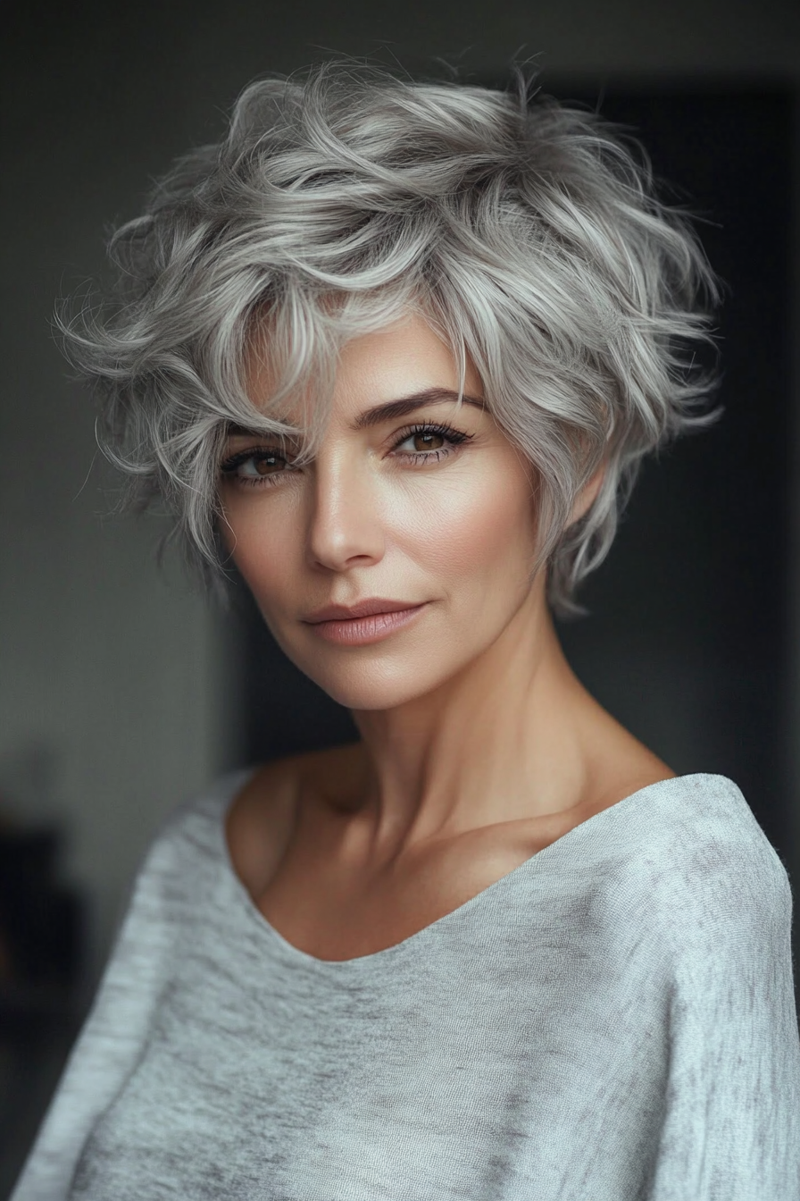 6. Textured Pixie Cut in Cool Silver (Short Hairstyles For Older Women With Curly Hair) - Short Hairstyles For Older Women With Curly Hair