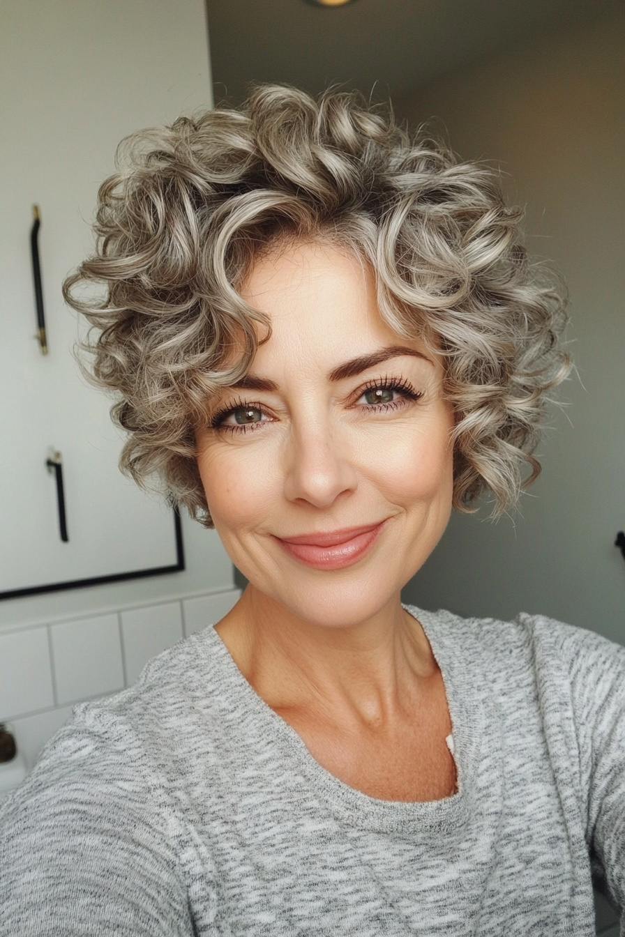 12. Messy Curly Pixie in Ash Blonde (Short Hairstyles For Older Women With Curly Hair) - Short Hairstyles For Older Women With Curly Hair