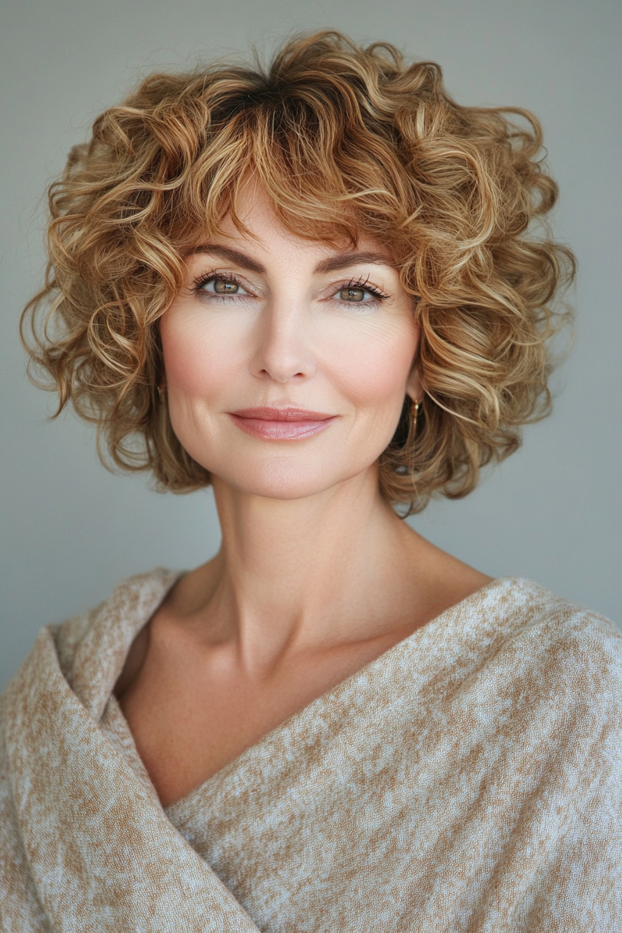 15. Short Curly Shag in Light Golden Brown (Short Hairstyles For Older Women With Curly Hair) - Short Hairstyles For Older Women With Curly Hair