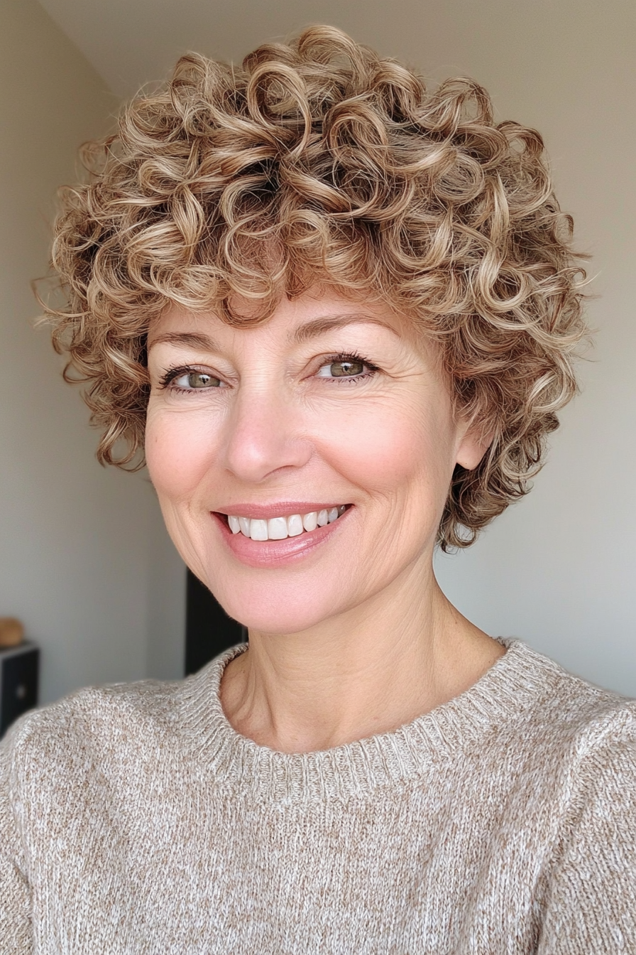 17. Pixie with Defined Curls in Soft Beige Blonde (Short Hairstyles For Older Women With Curly Hair) - Short Hairstyles For Older Women With Curly Hair