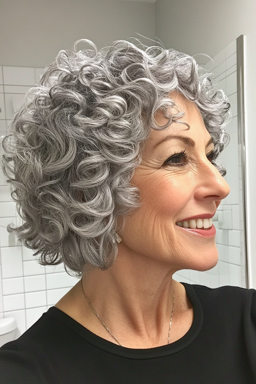 19. Cropped Curly Cut in Cool Platinum Silver (Short Hairstyles For Older Women With Curly Hair) - Short Hairstyles For Older Women With Curly Hair