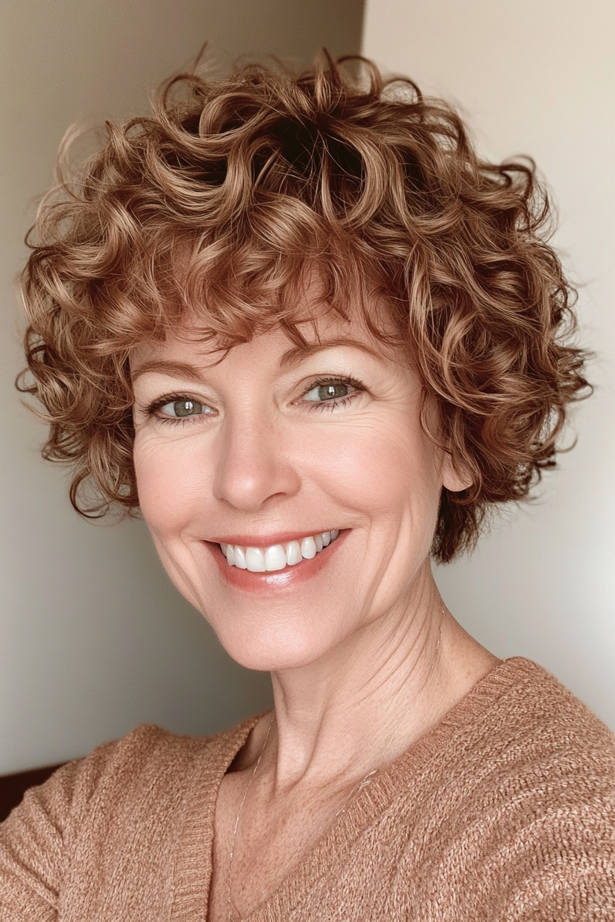 20. Soft Wavy Pixie in Medium Warm Brown (Short Hairstyles For Older Women With Curly Hair) - Short Hairstyles For Older Women With Curly Hair