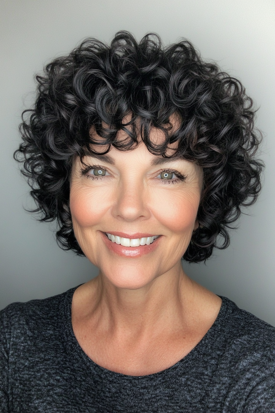 21. Short Layered Curls in Deep Ebony Black (Short Hairstyles For Older Women With Curly Hair) - Short Hairstyles For Older Women With Curly Hair