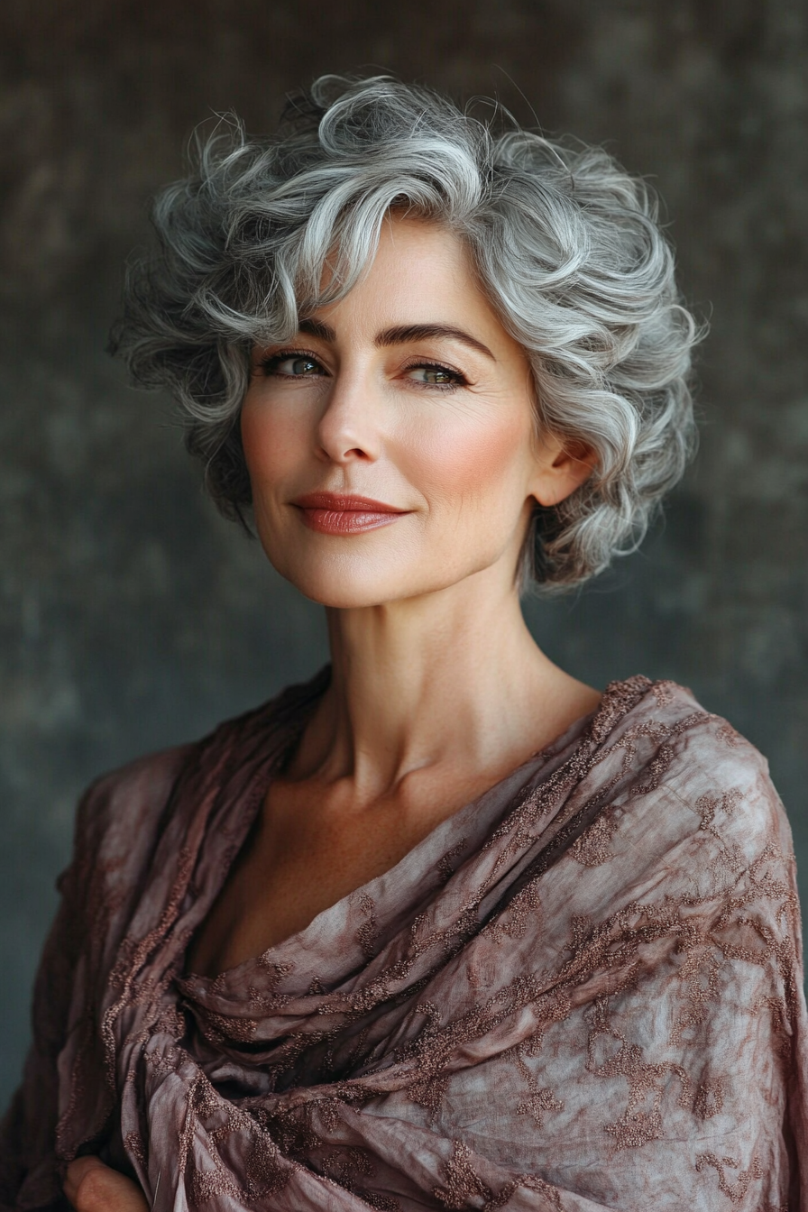 25. Short Curly Pixie Bob in Natural Gray (Short Hairstyles For Older Women With Curly Hair) - Short Hairstyles For Older Women With Curly Hair