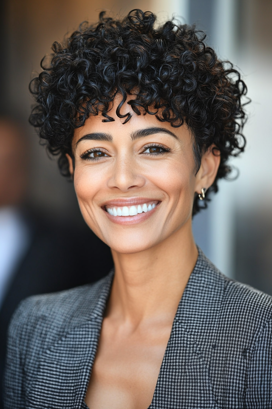 27. Textured Pixie with Natural Black Curls (Short Hairstyles For Older Women With Curly Hair) - Short Hairstyles For Older Women With Curly Hair