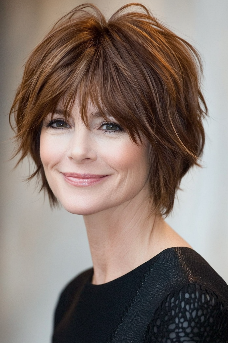 3. Layered Crop with Chestnut Brown Shine (Short Hairstyles For Women Over 50 With Fine Hair) - Short Hairstyles For Women Over 50 With Fine Hair