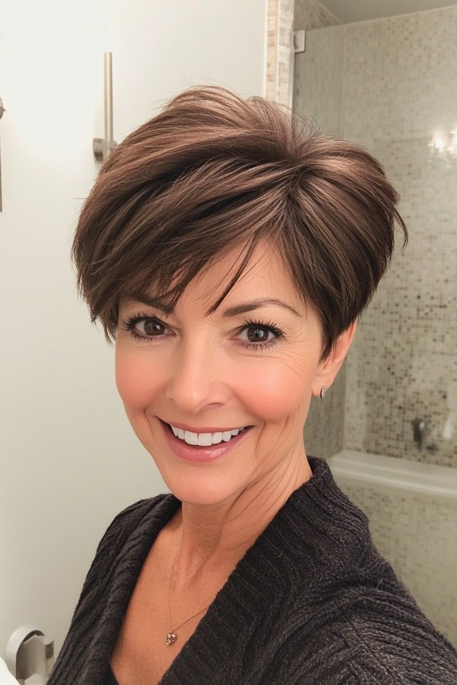 4. Tapered Pixie in Dark Brown (Short Hairstyles For Women Over 50 With Fine Hair) - Short Hairstyles For Women Over 50 With Fine Hair