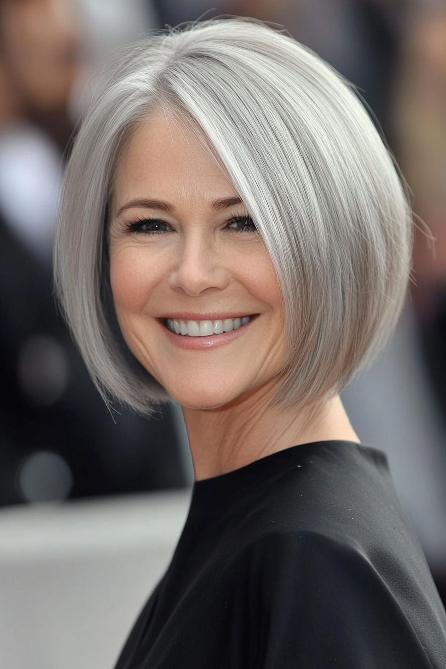 6. Silver Layered Bob (Short Hairstyles For Women Over 50 With Fine Hair) - Short Hairstyles For Women Over 50 With Fine Hair