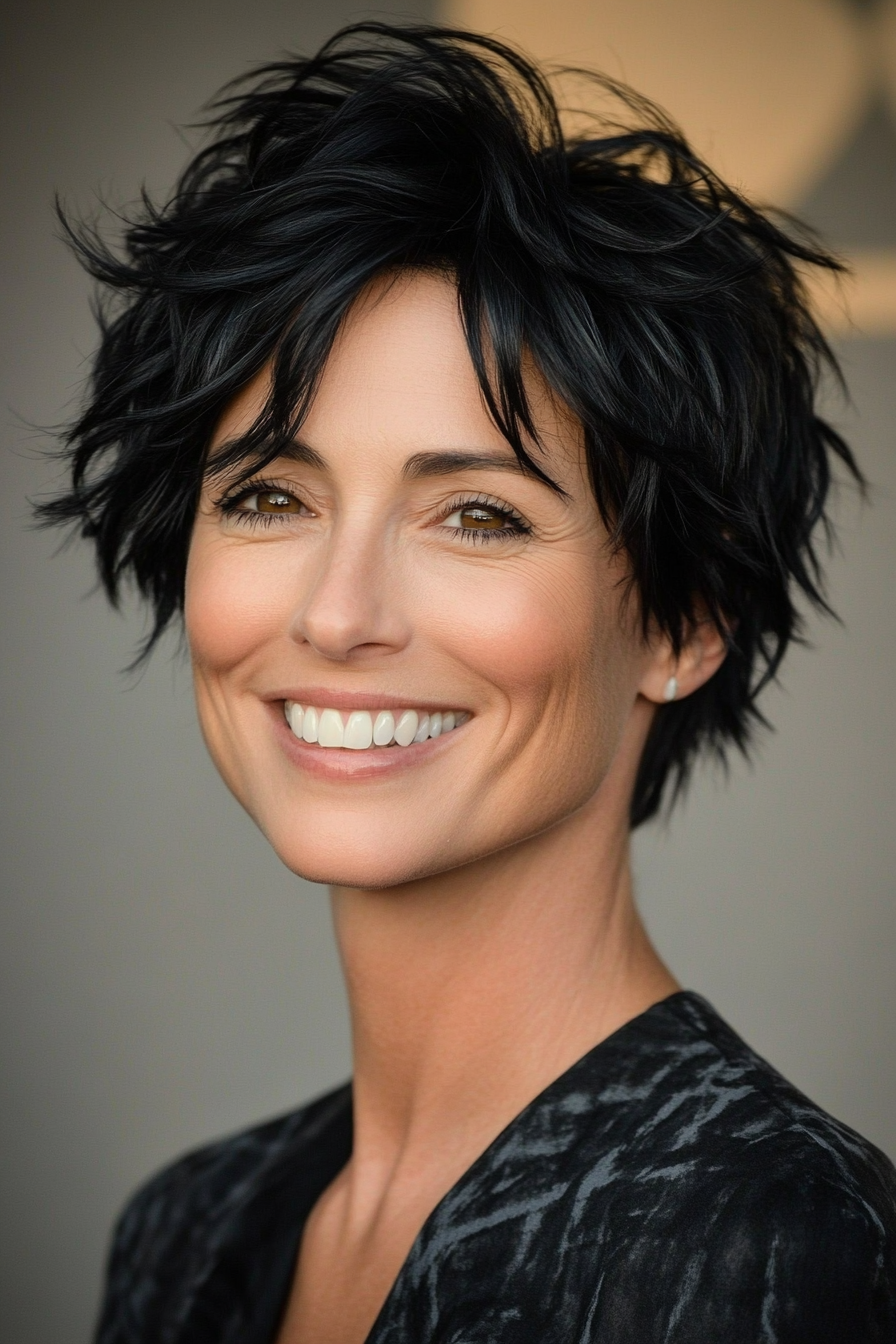 8. Choppy Crop in Natural Black (Short Hairstyles For Women Over 50 With Fine Hair) - Short Hairstyles For Women Over 50 With Fine Hair