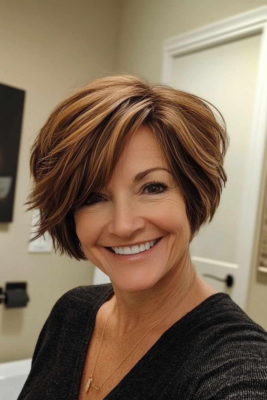 11. Mini Lob with Dark Chestnut Tones (Short Hairstyles For Women Over 50 With Fine Hair) - Short Hairstyles For Women Over 50 With Fine Hair