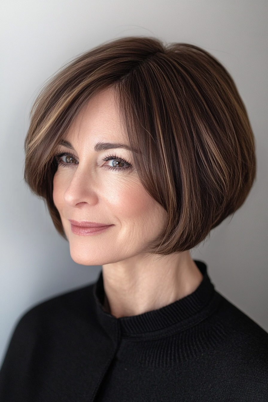 12. Classic French Bob in Espresso Brown (Short Hairstyles For Women Over 50 With Fine Hair) - Short Hairstyles For Women Over 50 With Fine Hair