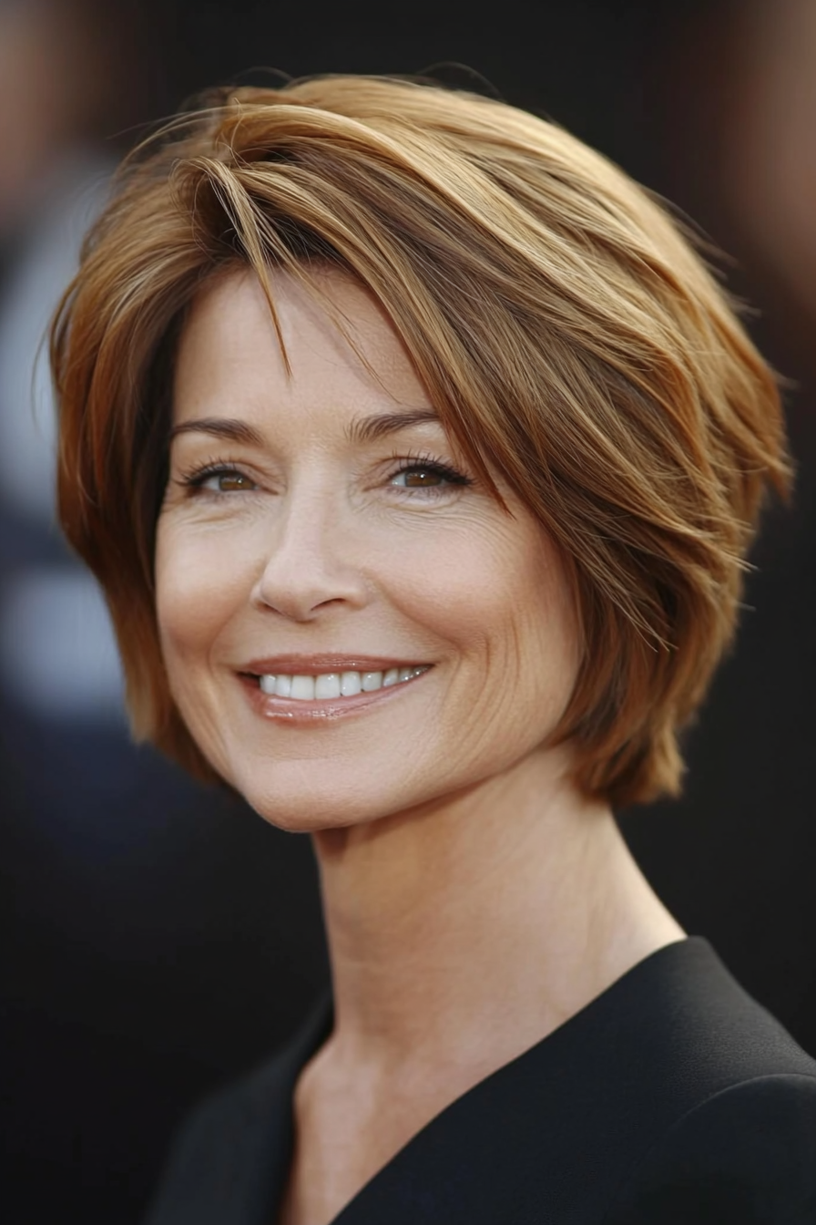 13. Graduated Bob with Soft Caramel Brown (Short Hairstyles For Women Over 50 With Fine Hair) - Short Hairstyles For Women Over 50 With Fine Hair