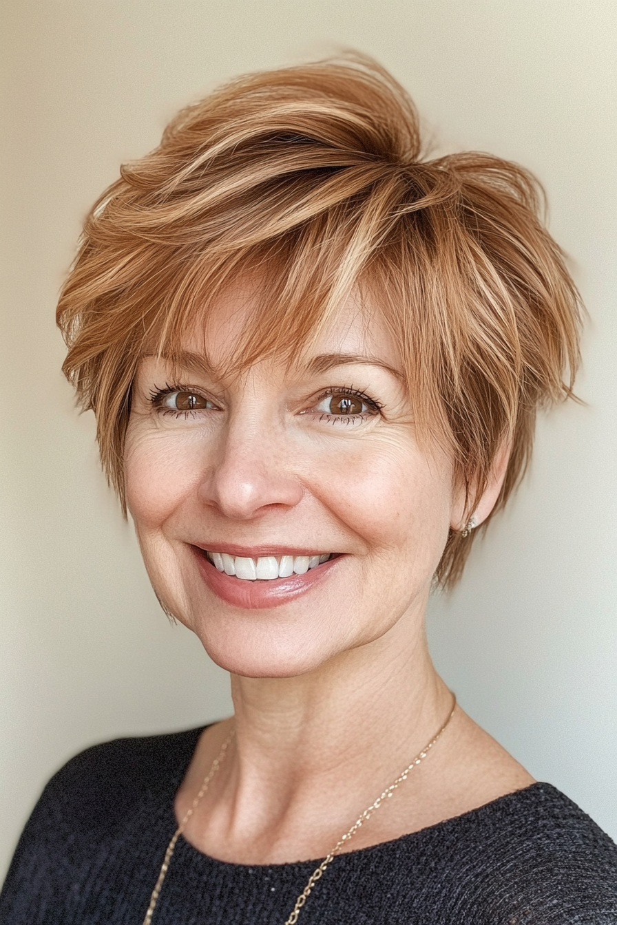 15. Cropped Shag in Light Golden Brown (Short Hairstyles For Women Over 50 With Fine Hair) - Short Hairstyles For Women Over 50 With Fine Hair
