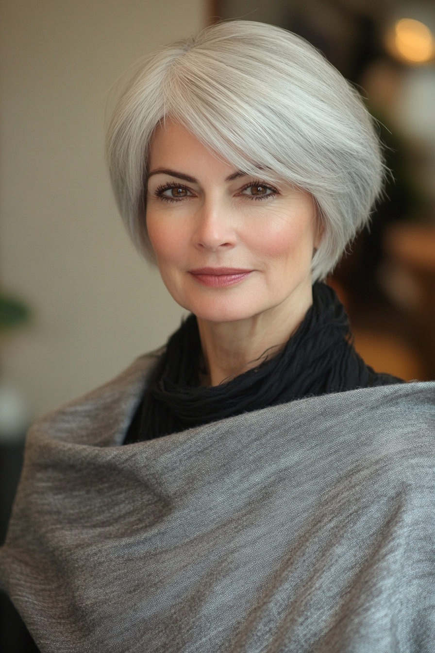 16. Tapered Bob in Classic Gray (Short Hairstyles For Women Over 50 With Fine Hair) - Short Hairstyles For Women Over 50 With Fine Hair