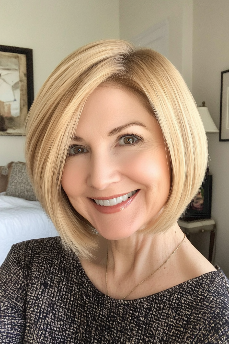 18. Chin-Length Bob with Honey Blonde Hues (Short Hairstyles For Women Over 50 With Fine Hair) - Short Hairstyles For Women Over 50 With Fine Hair